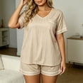 thumbnail image 4 of Blmnix Womens Pajama Plus Size Pajamas Summer Pajamas Sleepwear Sets Pajama Pants V-Neck Short Sleeve Yellow Cropped Soft Pajama Set for Women,XXL, 4 of 7