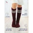thumbnail image 2 of HUGH UGOLI Knee High Cotton Socks for Girls & Boys, Long Tube School Uniform Socks with Stripes, Soft & Comfortable, Burgundy, 5-6 Years Old, 4 Pairs, 2 of 5