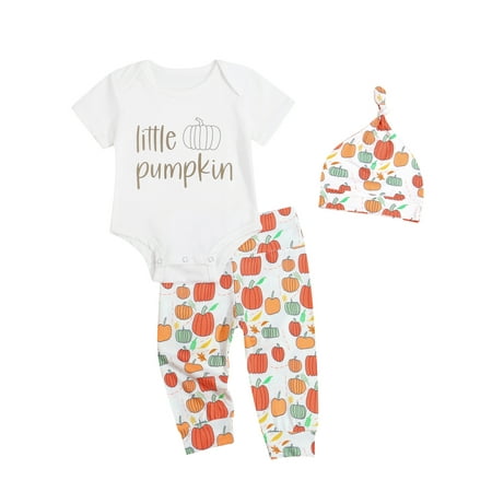 

Sunisery 3Pcs Newborn Baby Boys Pumpkin Print Clothes Set Long Sleeve O-neck Romper Trousers Pointed Hat Yellow 3-6 Months
