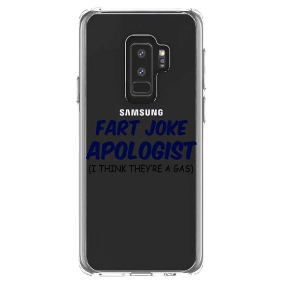 DistinctInk Clear Shockproof Hybrid Case for Samsung Galaxy S9  PLUS (6.2" Screen) - TPU Bumper Acrylic Back Tempered Glass Screen Protector - Fart Joke Apologist I Think They're a Gas