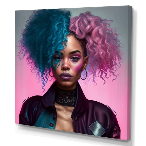 Designart Hip Hop Girl With Pink And Blue Hair IV Canvas Wall Art