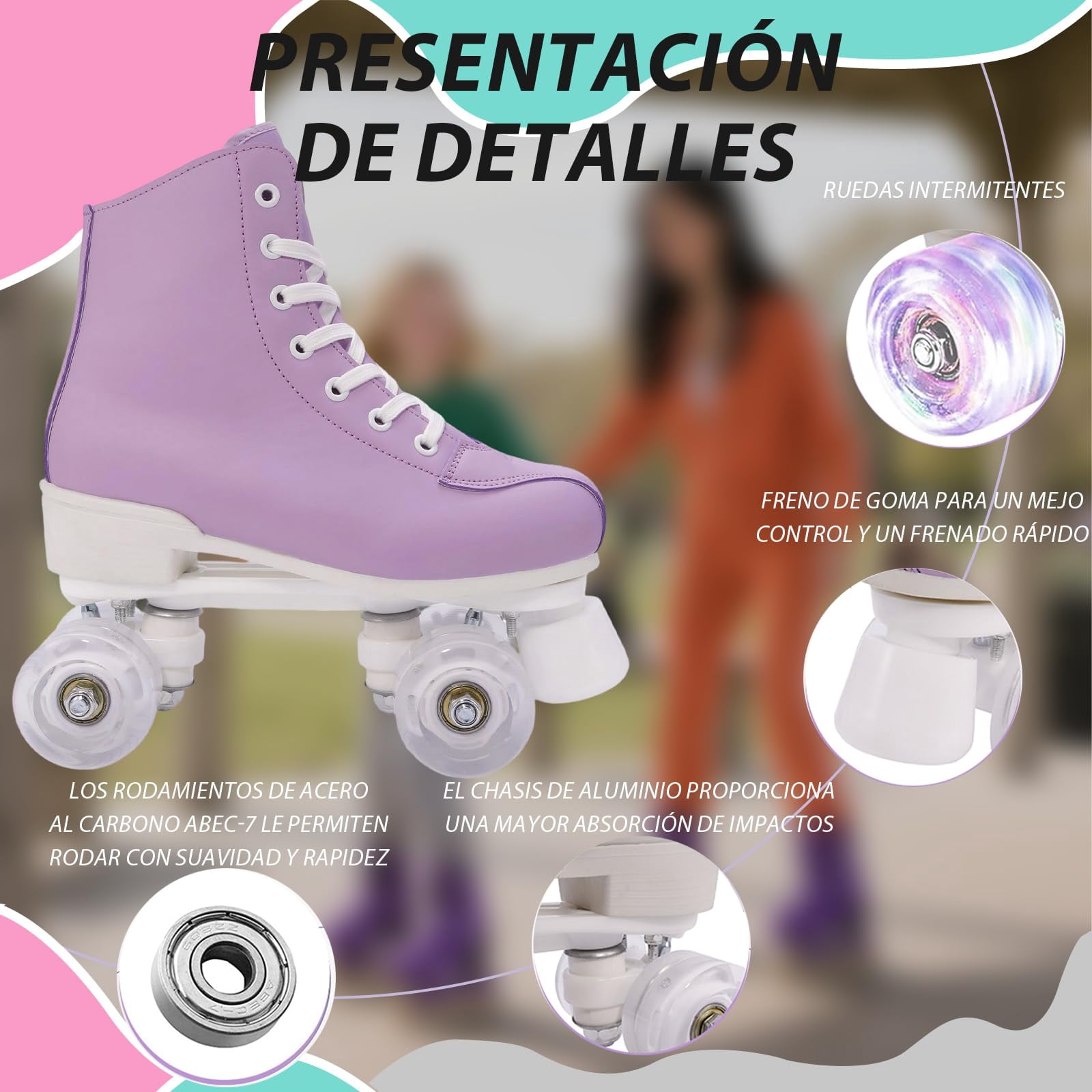 XunKA Adjustable Light Up Quad Roller Skates for Beginners - High-Top PU Leather Double-Row Wheels for Indoor Outdoor Use - Unisex Skates for Women, Men, Girls and Boys