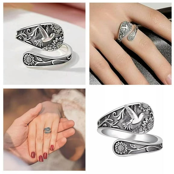 QQTDFG Spoon Ring 925 Sterling Silver Hummingbird Ring Vintage Antique Spoon Rings-default