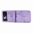 thumbnail image 4 of Dteck Wallet Case for Samsung Galaxy Z Flip3 5G Embossed PU Leather Cover Removable Adjustable Shoulder Neck Strap Lanyard Phone Case with Card Holder, purple, 4 of 7