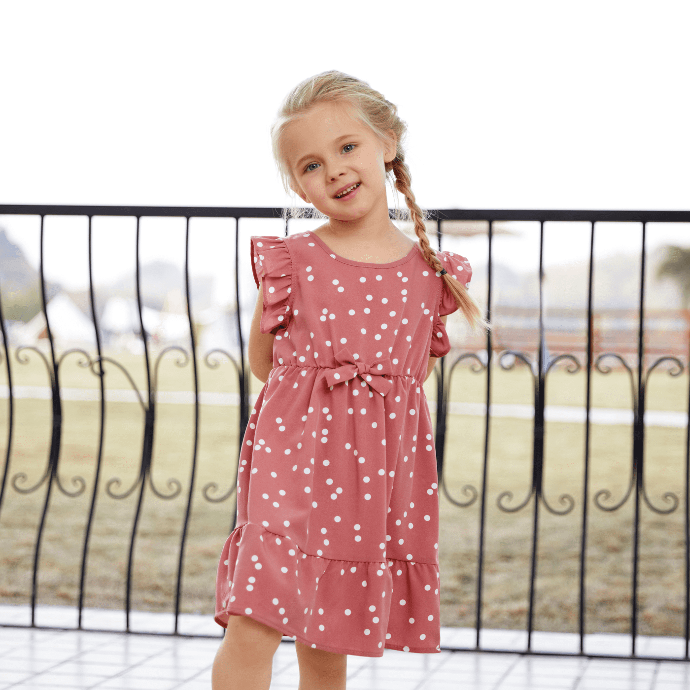 All Over Floral Print Cross Wrap V Neck Ruffle-sleeve Dress for Mom and Me