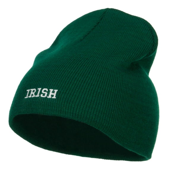 Mini Irish Embroidered Short Beanie - Dk Green OSFM
