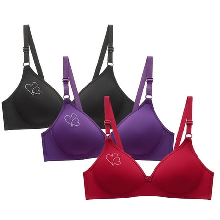 Blczomt No Underwire Womens Bras Balconette Comfort Love Print Bralettes Red Bra 3PC