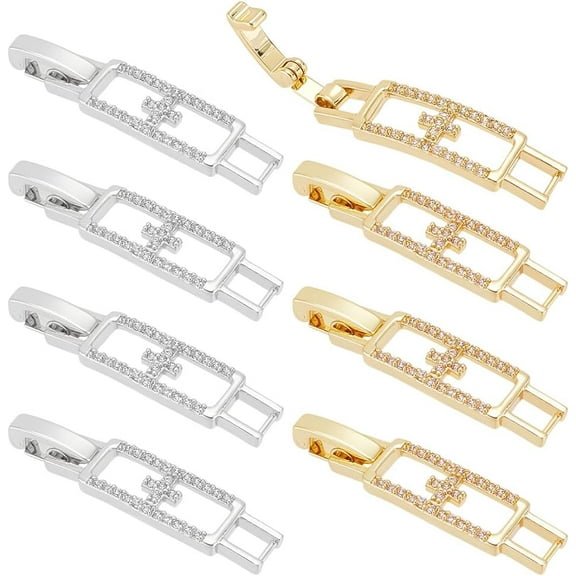8pcs Bracelet Extender Clasps Cubic Zirconia Necklace Extender 33mm Silver Gold Fold Over Extension Clasps Watch Band Clasps for Women Jewelry Making Repair DIY Crafts Mixed Color