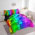 thumbnail image 3 of jejeloiu Colorful Geometric Plaid 7-Piece Bedding Comforter Set,Rainbow Grid Checkered King Bedding Sets,Modern Abstract Desgin Bed Sheets For Kids,Microfiber Bedroom Decor Reversible, 3 of 8