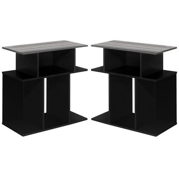 Home Square Open Storage Wooden End Table in Black and Gray - Set of 2