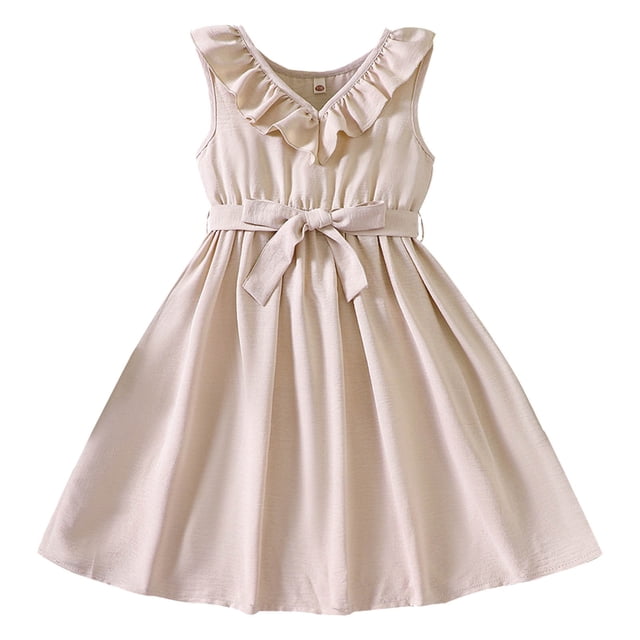 adviicd Robes de Pâques pour Filles Robes à Volants Décontractées Ligne A Col en V Manches Courtes Robe Maxi Fluide de Fête Kaki,120