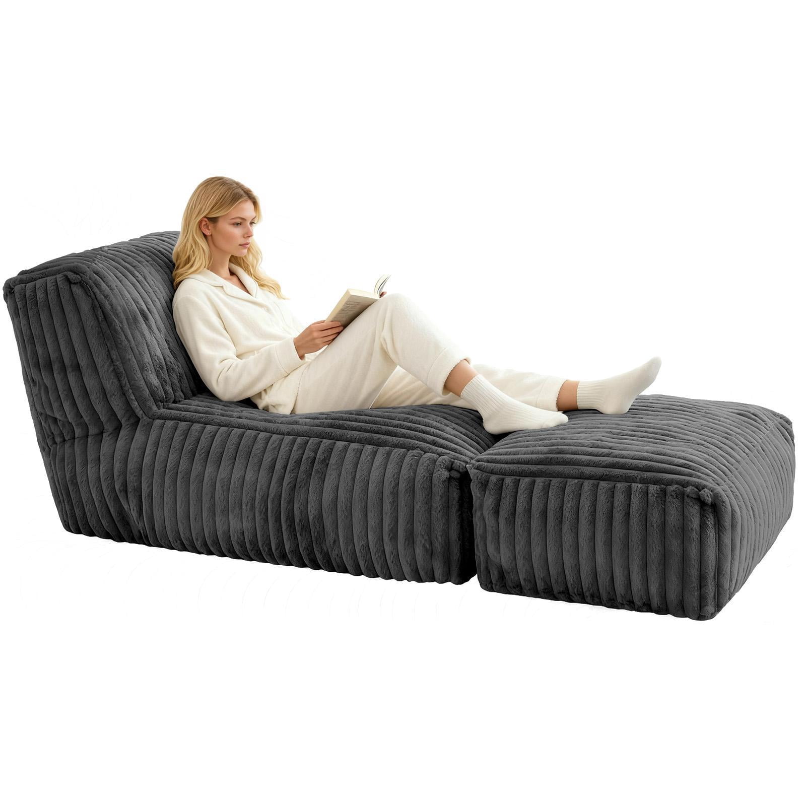 Hommoo Modular Floor Chaise Lounge, Multi-Scene Relaxed Convertible Sofa Bed, Dark Gray