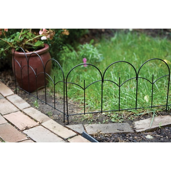 Panacea Black Triple Arch Steel Garden Border Fence Section 14 in. H x 18 in. L