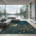 thumbnail image 2 of ODIKA 8'x10' Washable Area Rug Midnight Blue Enchanted Forest Whimsical Night Scene with Deer and Flora for King Size Bedroom Under Bed, Master Suite, Non-Shedding, Easy Care, 2 of 7
