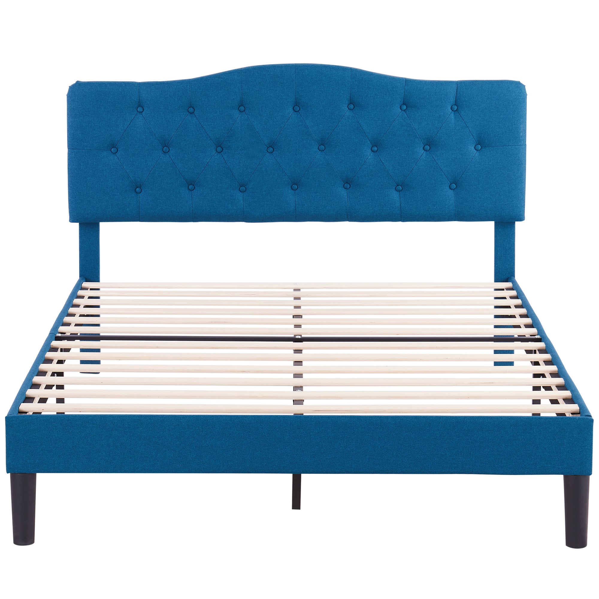 VECELO Upholstered Platform Bed with Adjustable Headboard，Queen Size，Blue