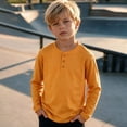 thumbnail image 6 of BLVB Boys Henley Long Sleeve T-Shirt Casual Crewneck Tops Loose Button Basic Tee Teen Kids Layer Clothes 5-15Y(Yellow,14-15 Years), 6 of 9