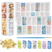 MENKEY Domino Molds for Resin Casting, 2PCS Dominoes Mold Silicone with a Painting Brush, 12 Compartments Gold Foil Flakes and 35PCS Gold Gears