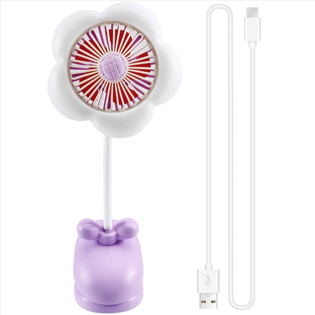 Ventilador de Clip Recargable por USB con Diseño de Flores, Rotación de 360° y Luces LED para Cochecito de , Color .