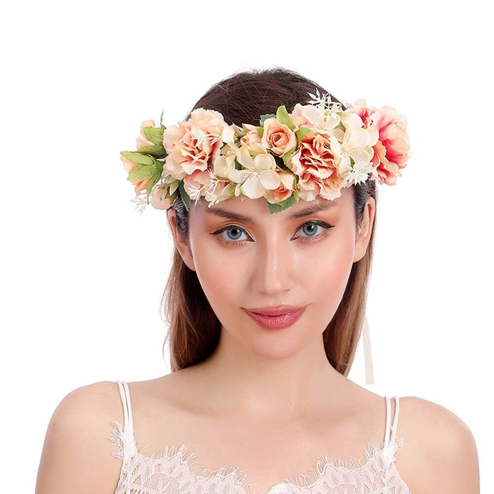 Large Rose Crown Flower Hair Garland Bridal Wedding Bohemian Festival Headband 