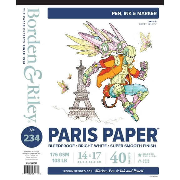Borden & Riley #234 Paris Bleedproof Paper for Pen Pad, 14" x 17" 40 Sheets/Pad