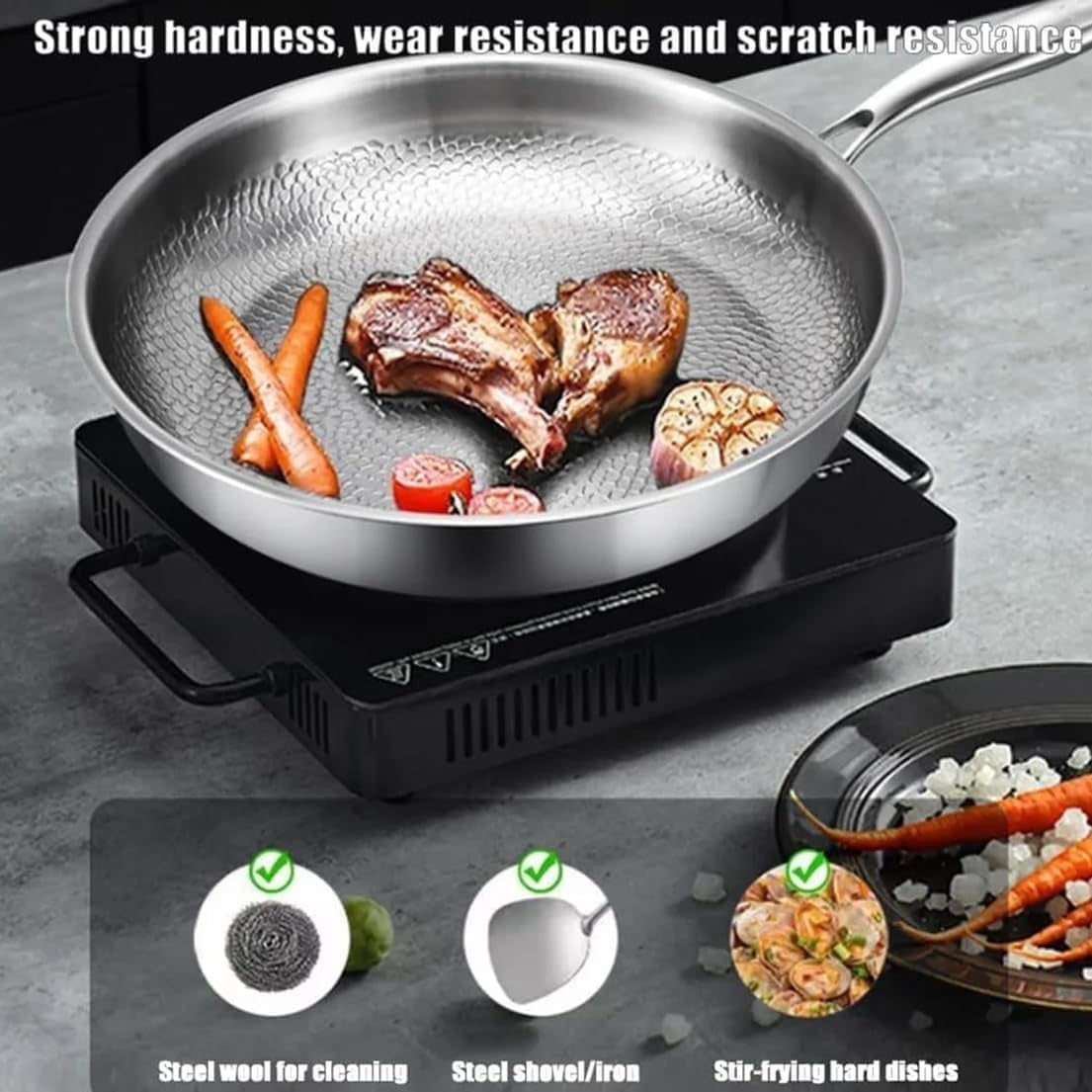 Titanium Hammered Pan Pro, 2026 New 100% Pure Titanium Fry Pan With Lid, No Coating Non-Stick Titanium Pans for Cooking Scratch-Resistant for Oven, Induction & All Cooktops (With Lid, 10.23in)