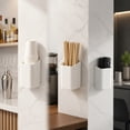 thumbnail image 4 of Wall Mounted Storage Organizer Caddy, White Plastic No-Drill Adhesive Hanging Box for Kitchen Utensils, Bathroom Toiletries, Office Supplies, 4 of 6
