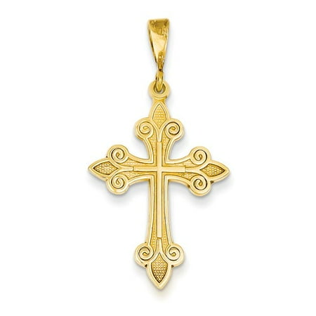 14k Yellow Gold Fleur de Lis Cross Pendant