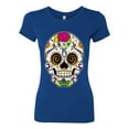 thumbnail image 2 of Wild Bobby Day Of The Dead Sugar Skull Pop Culture Women Slim Fit Junior Tee, Royal, Medium, 2 of 5