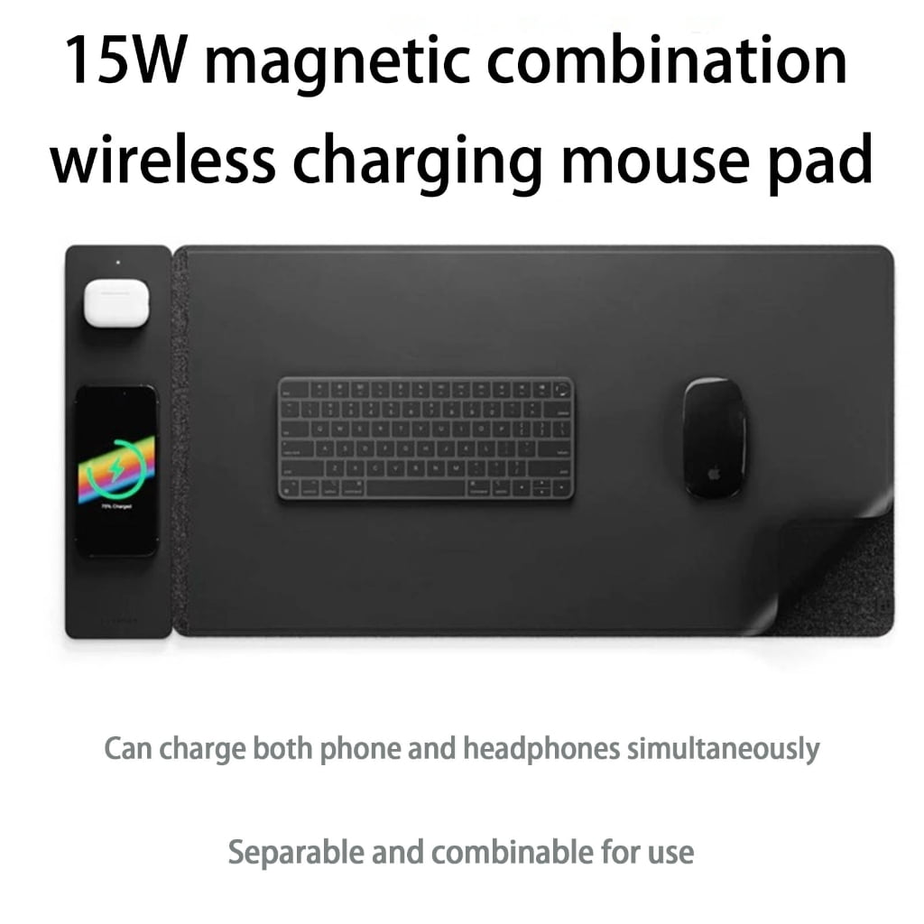 Yammee Magnetic Gaming Mouse Pad with 15W Wireless Charging Mousepad Nonslip Mouse Mat Replacement for Gaming Desk PC Office