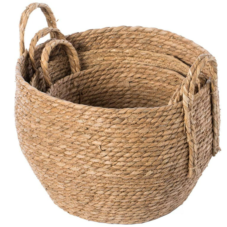 Vintiquewise Brown Decorative Round Storage Basket with Woven