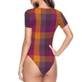 thumbnail image 4 of Easygdp Purple Yellow Buffalo Plaid Women's One-Piece Swimsuit Slim Fit Crew Neck Bodysuit Athletic Swimwear with Concealed Buckle - XX-Large, 4 of 9