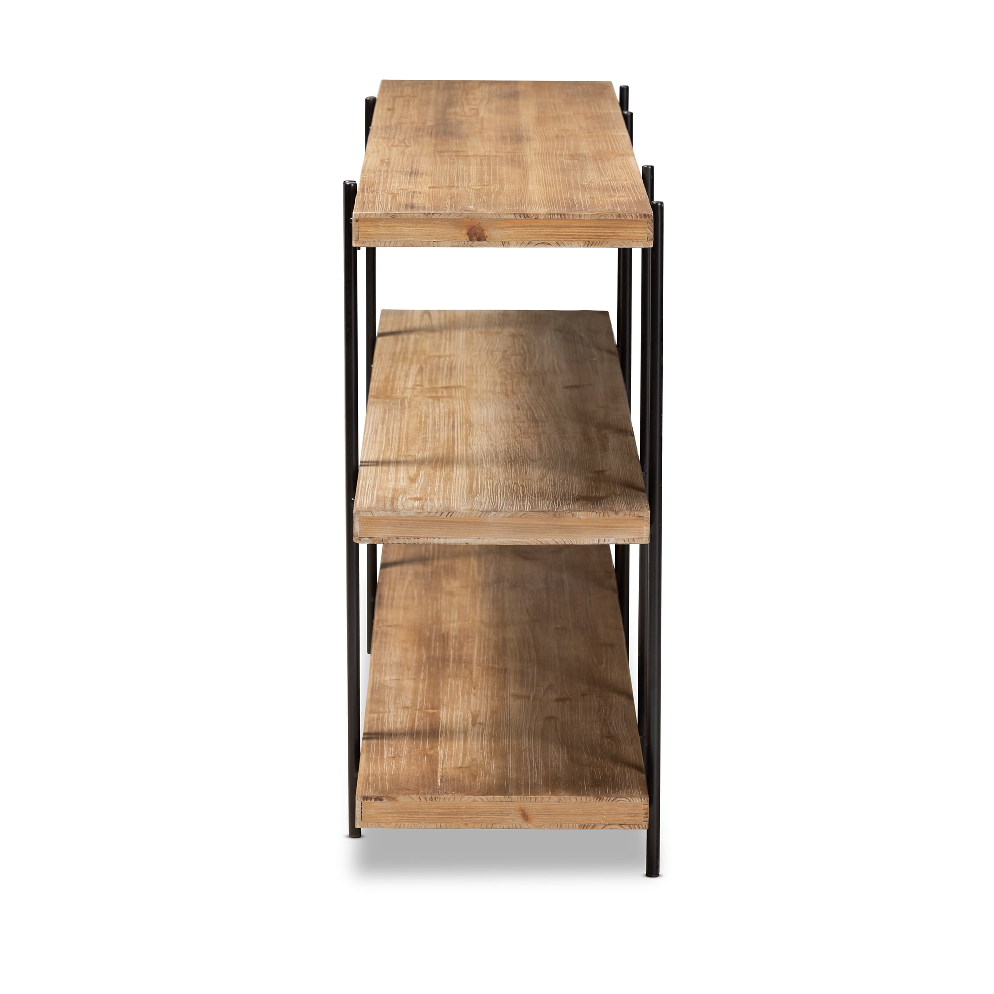 Baxton Studio Tarah Modern Metal Console Table with Shelves, Natural Brown/Black