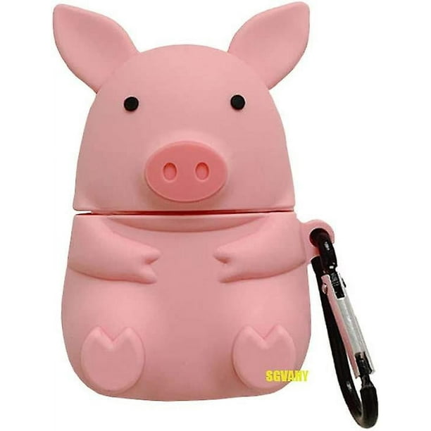 Funda para Airpods 1 y 2, diseño de cerdo de silicona suave con dibujos animados en 3D, con soporte de hebilla de anillo, funda protectora de carga a prueba de golpes y piel fresca