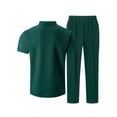 thumbnail image 4 of Gytharion Men's 2 Piece Outfits Stand Collar Button Down Short Sleeve Shirts with Drawstring Elastic Waist Long Pants Sets Soild Color Fashion Casual Outfits, 4 of 4
