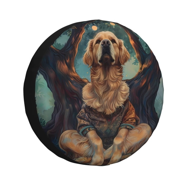 Fotbe Tree Meditating Golden Retriever Funda de Llanta de Repuesto con Estampado, Engrosada, Ajuste Universal para Jeep, Remolque, RV, SUV, Camión-17 inch