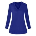 thumbnail image 3 of Women`s Multiple Color Exquisite Flowy Nature V-neck Solid Color Long Sleeve Polyester Blouse(Blue,XXL), 3 of 4