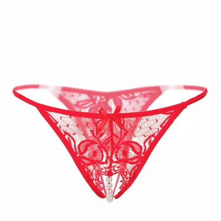 

KDDYLITQ Womens Panty Breathable Pearls Lace Underwear Sexy G-string Thongs Red One Size