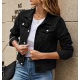 thumbnail image 2 of Chaquetas vaqueras ajustadas para mujer, abrigo informal de manga larga con solapa, botones y bolsillo en el pecho, color liso, moda de otoño, 2 of 4