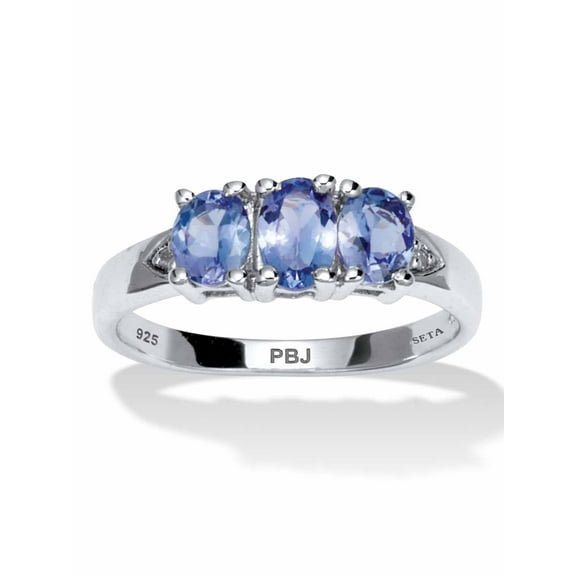 PalmBeach Jewelry .89 TCW Genuine Purple Tanzanite and Diamond Accent Sterling Silver 3-Stone Ring