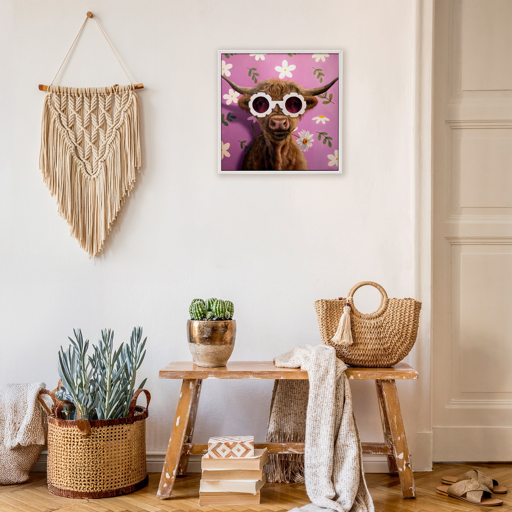 Stupell Industries Fresh As A Daisy Cattle White Framed Giclee Art, design by Lucia Heffernan