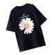 thumbnail image 4 of Camiseta de mujer con estampado floral, manga corta, cuello redondo, camiseta suelta, negro, M Scienceny AP001205-05B, 4 of 7
