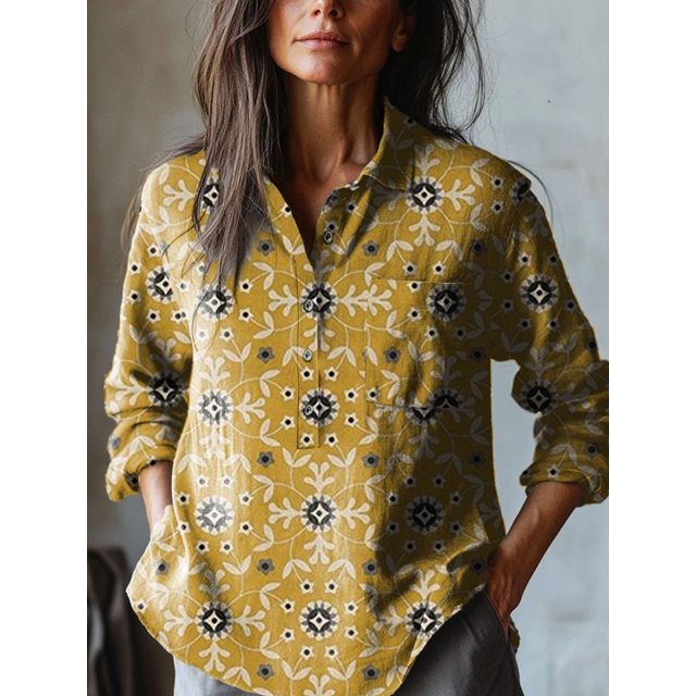 Printemps Chemise Décontractée Mode Ample à Manches Longues avec Poche et Boutons pour Femmes