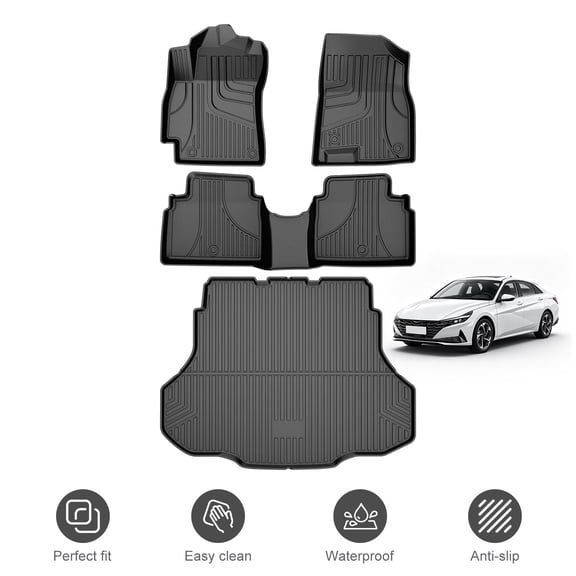 Floor Mats & Cargo Liner Fit for Hyundai Elantra Elantra N 2021-2026 (Include Hybrid) All Weather TPE Heavy Duty Car Protection Accessories