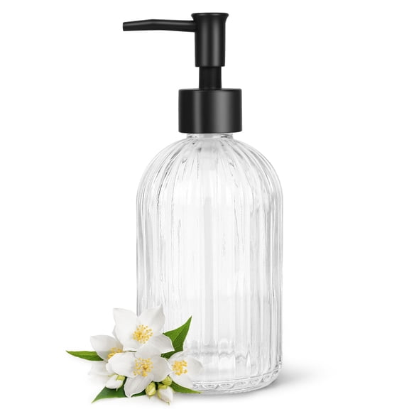 13.5 oz Glass Soap Dispenser, 400 ml Refillable Manual Push-Button Soap Dispenser, Empty Liquid Container, Bathroom Accessories, Clear