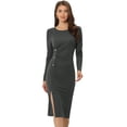 thumbnail image 1 of Vestido con Decoración de Botones para Mujer Elegante Casual con Diseño Fruncidos Vestido de Punto gris XS, 1 of 6