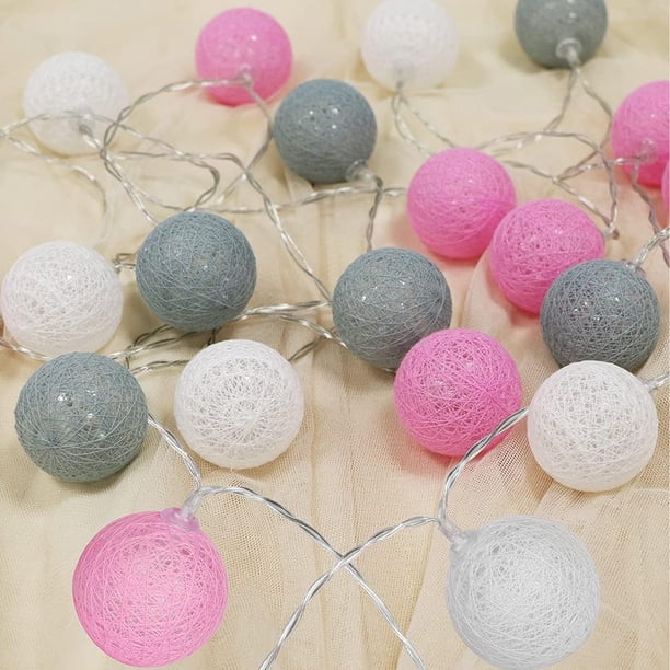 Guirnalda de Luces de Bolas de Algodón, Decoración de Interiores Decoración Navideña, Bola de Luz 3M 20 LED, Niñas, Princesas, Niños, Bebés, Decoraciones de Ambiente de Dormitorio de Boda, Batería