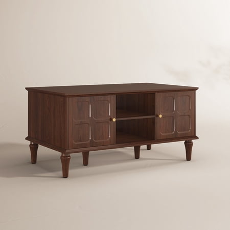 HLR 39.4" Mid Century Coffee Table with Storage, Wood Center Table with Open Shelves for Living Room, Brown