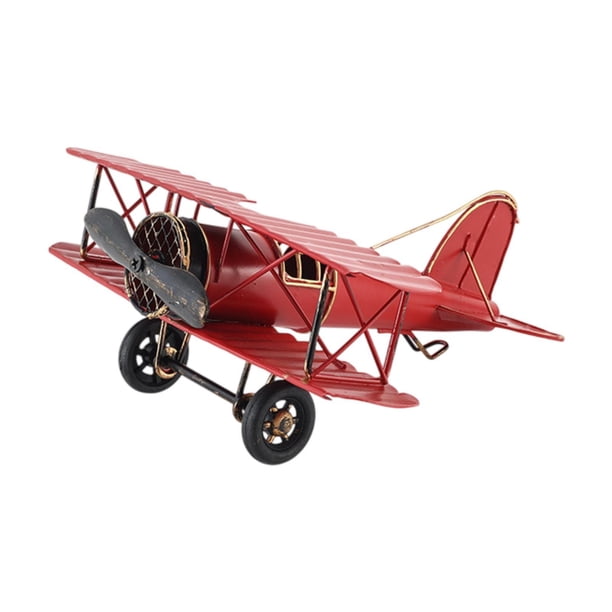 Aviones del modelo de avión adornos fotográficos de la artesanía de artesanía escultura biplano de hierro modelo de aeronave vintage para escritorio Rojo