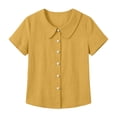 thumbnail image 4 of cocolona Womens Summer Linen Tops Peter Pan Collar Button Short Sleeve Solid Color Shirts Dressy Casual Blouses, 4 of 4