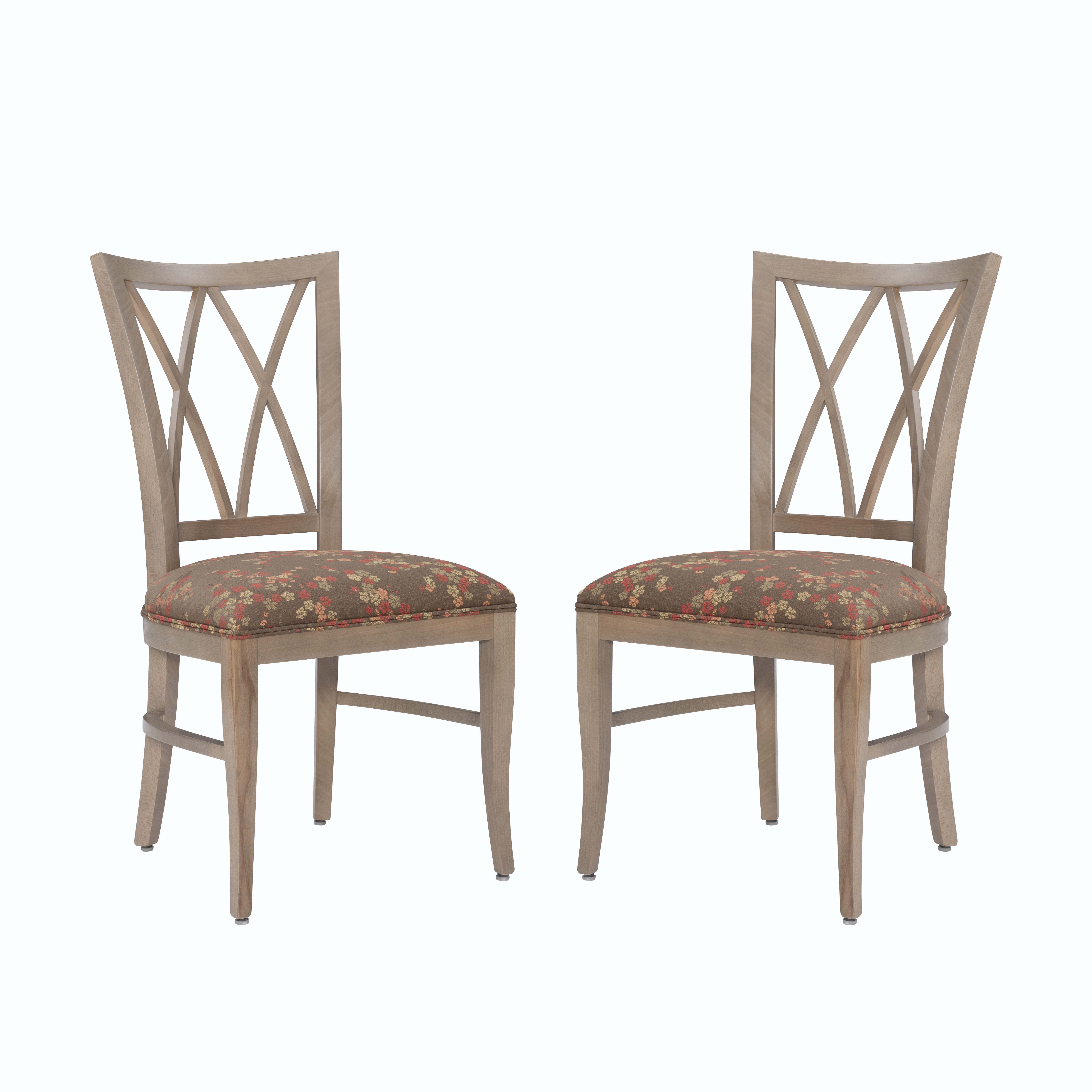 Linon Tanlsey Upholstered Dining Chair, Set of 2, Natural with Brown and Multicolor Flower Pattern Fabric